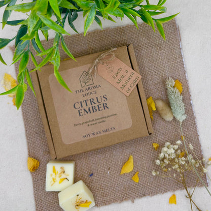 Citrus Ember Soy Wax Melts | Grapefruit, Jasmine & Vanilla | Handmade by The Aroma Lodge