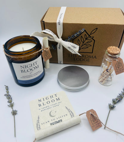 Night Bloom | Essential Oil Soy Candle with Restful Spotify Playlist | Handmade on the Isle of Wight