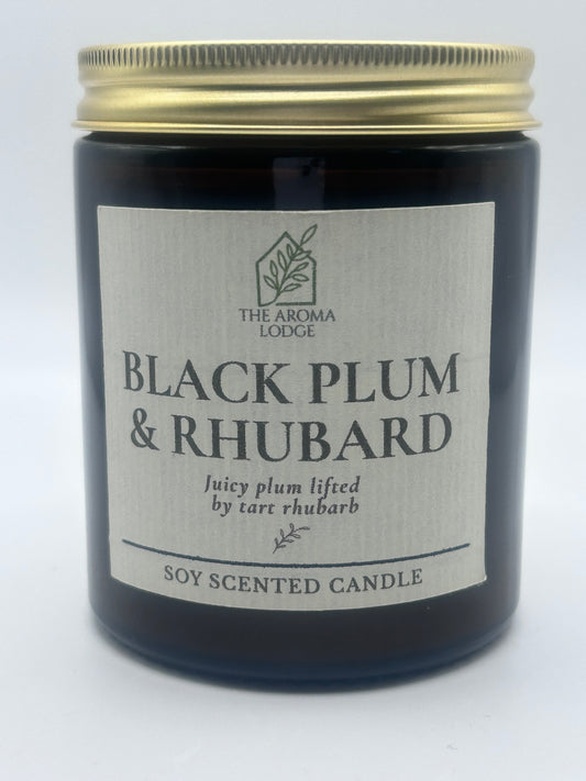 Black Plum & Rhubarb Soy Candle – Amber Jar (140g)