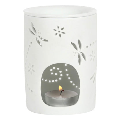 White Ceramic Dragonfly Cutout Oil & Wax Melt Burner