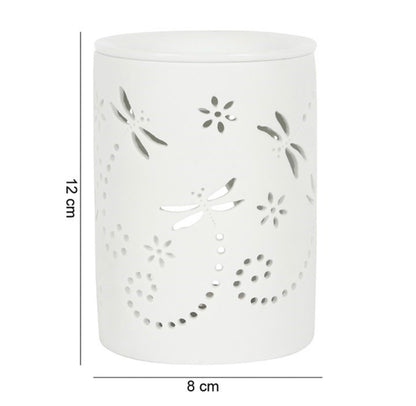 White Ceramic Dragonfly Cutout Oil & Wax Melt Burner