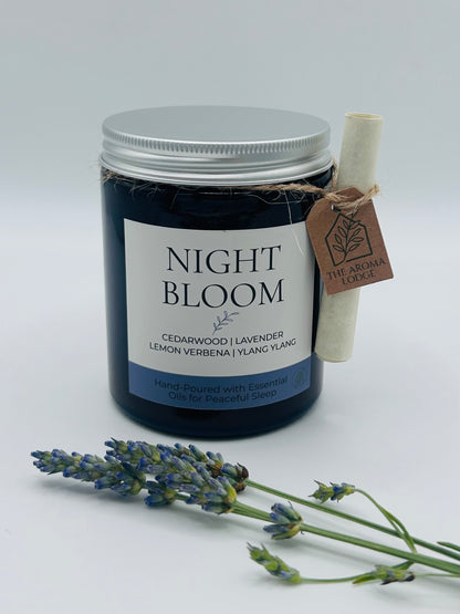 Night Bloom | Essential Oil Soy Candle with Restful Spotify Playlist | Handmade on the Isle of Wight