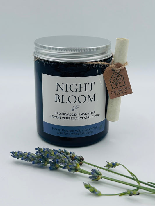 Night Bloom | Essential Oil Soy Candle with Restful Spotify Playlist | Handmade on the Isle of Wight