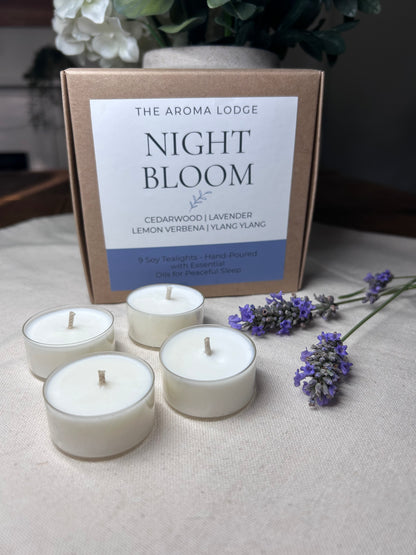 Night Bloom Relaxation Tealights – Hand-Poured Soy Candles (Set of 9)