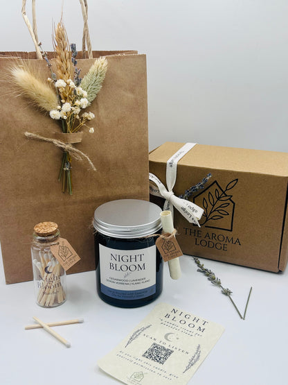 Night Bloom | Essential Oil Soy Candle with Restful Spotify Playlist | Handmade on the Isle of Wight