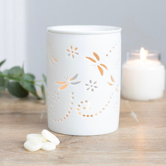 White Ceramic Dragonfly Cutout Oil & Wax Melt Burner