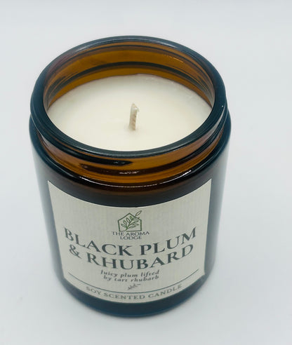 Black Plum & Rhubarb Soy Candle – Amber Jar (140g)