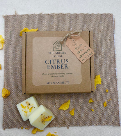 Citrus Ember Soy Wax Melts | Grapefruit, Jasmine & Vanilla | Handmade by The Aroma Lodge