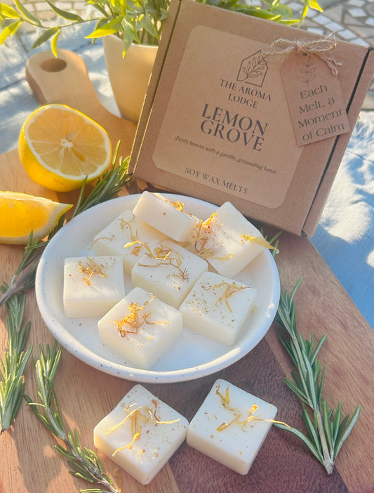 Lemon Grove Soy Wax Melts | Fresh Citrus Scent | Handmade Rustic Wax Melts | Signature Collection | The Aroma Lodge